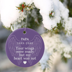 Your Wings Personalized Memorial Heart Purple Ceramic Tree Decoration