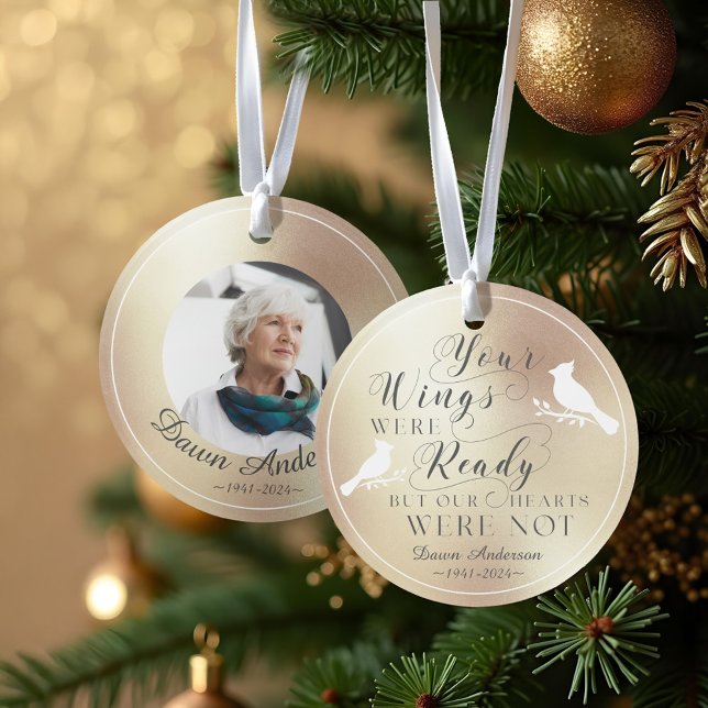 Your Wings Were Ready Gold Photo Memorial Cardinal Ornament (Creator Uploaded)