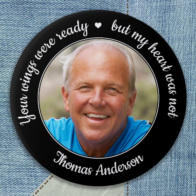 Your Wings Were Ready Modern Photo Memorial 7.5 Cm Round Badge (Creator Uploaded)
