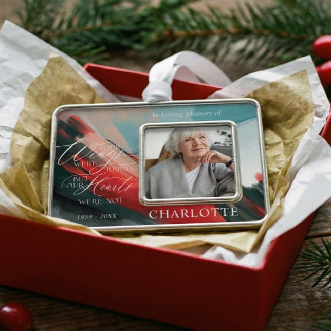 Your Wings Were Ready Red Cardinal Memorial Photo  Silver Plated Framed Ornament (Your Wings Were Ready Red Cardinal Memorial Photo Christmas Ornament)