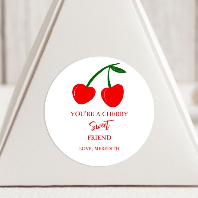 You're a Cherry Sweet Friend Valentine Classic Round Sticker (Creator Uploaded)