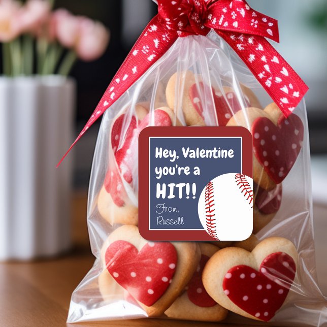 You're A Hit Valentine Baseball Favour Square Sticker (You're A Hit Valentine Baseball Favor Square Sticker)