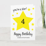 You're a Star 4th Birthday Card<br><div class="desc">This you're a star 4th birthday card can be easily personalised with any age and the birthday recipient's name. The inside card message can also be edited if wanted. This yellow stars personalised 4th birthday card for any child would make a great card keepsake.</div>