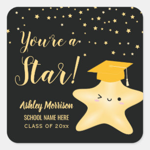 You're a Star Class of 2022 Black Gold Graduation Square Sticker