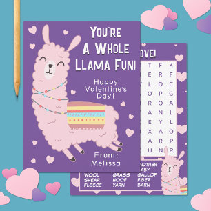 You're A Whole Llama Fun Classroom Valentine's Day Card