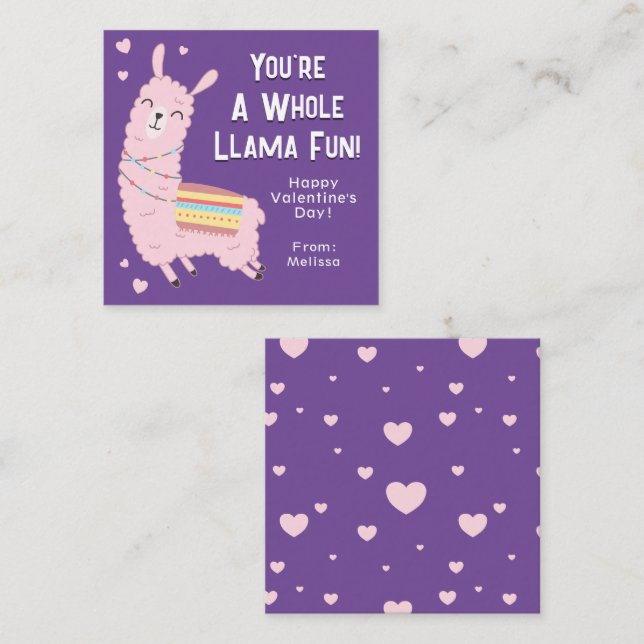 You're A Whole Llama Fun Classroom Valentine's Day Card (Front/Back)