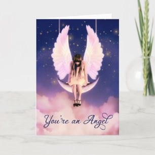 You're and Angel Celestial Swinging on the Moon Thank You Card