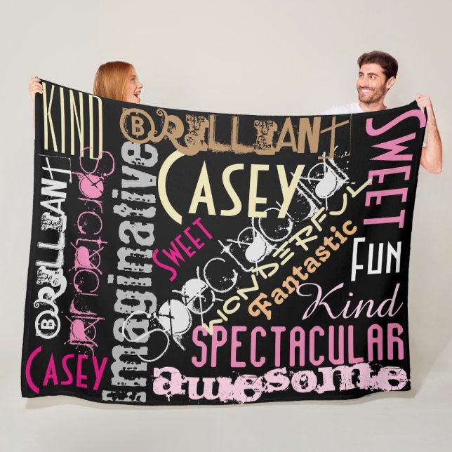 You're Awesome Personalised Names Words Black Pink Fleece Blanket (In Situ)