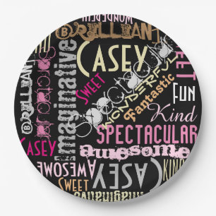 You're Awesome Personalised Names Words Black Pink Paper Plate