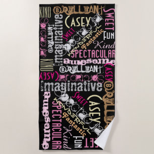 You're Awesome Personalised Names Words Pink Black Beach Towel