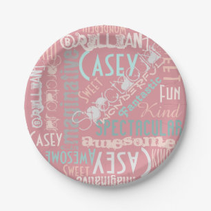 You're Awesome Personalised Names Words Pink Mint Paper Plate