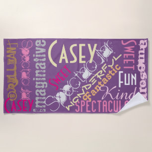You're Awesome Personalised Names Words Purple Beach Towel