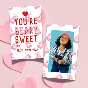 You're Beary Sweet Pink Bear Valentine's Classroom Card