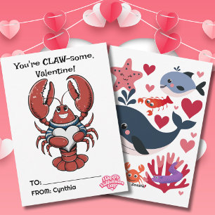 You're CLAW-some Red Lobster, Kids Valentine's Day Holiday Card