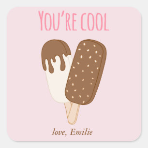 "You're Cool" Kids Classroom Valentine's Day Square Sticker