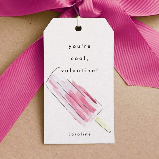 You're Cool Valentine's Day Gift Tags (Watercolor pink popsicle Valentine's Day gift tag.)