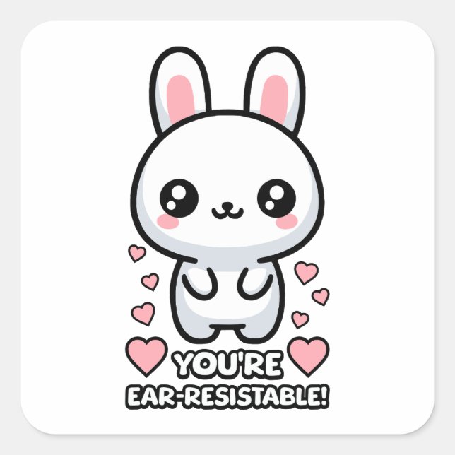 You're Earresistible! Cute Bunny Pun Cartoon Square Sticker (Front)