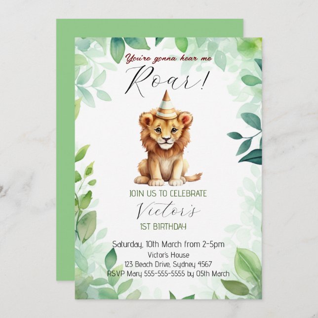 You're gonna hear me roar 1st Birthday Invitation (Front/Back)