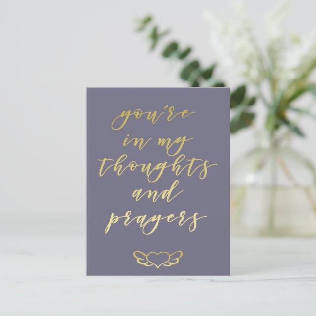 You're in my Thoughts & prayers - Mauve & Gold Postcard (Standing Front)