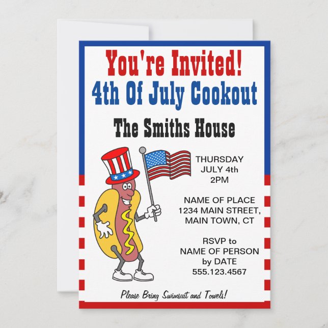 You're Invited 4th Of July Cookout Hot Dog Funny Invitation (Front)