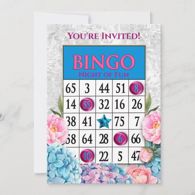 You're Invited Bingo Night Party Flowers Invitation (Front)