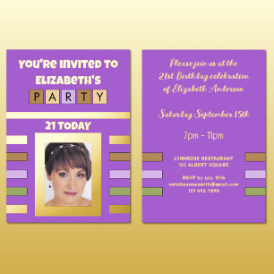 You're invited birthday party 21 today purple