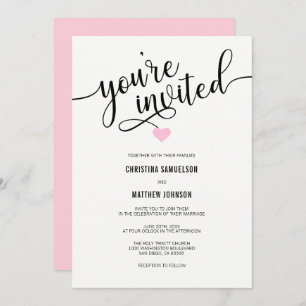 You're Invited Black White Blush Pink Rose Wedding Invitation