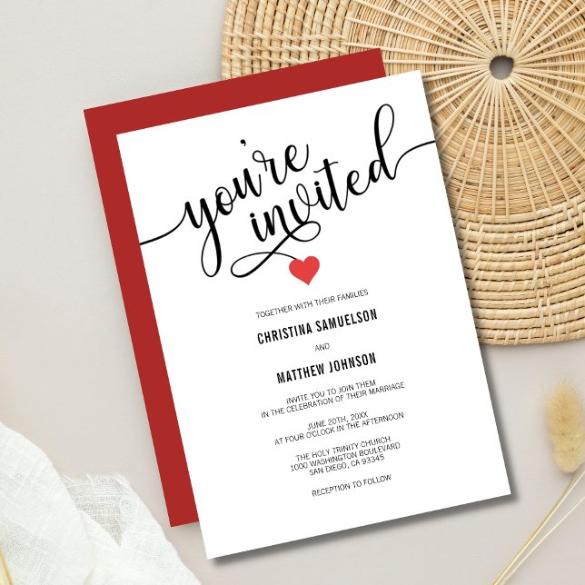 You're Invited Black White Red Valentine Wedding Invitation (Creator Uploaded)