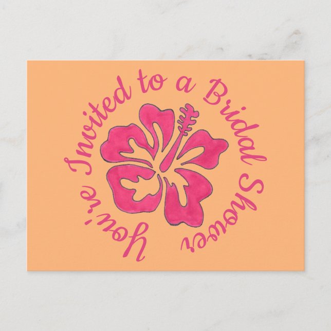 You're Invited Bridal Shower Pink Hibiscus Flower Invitation Postcard (Front)