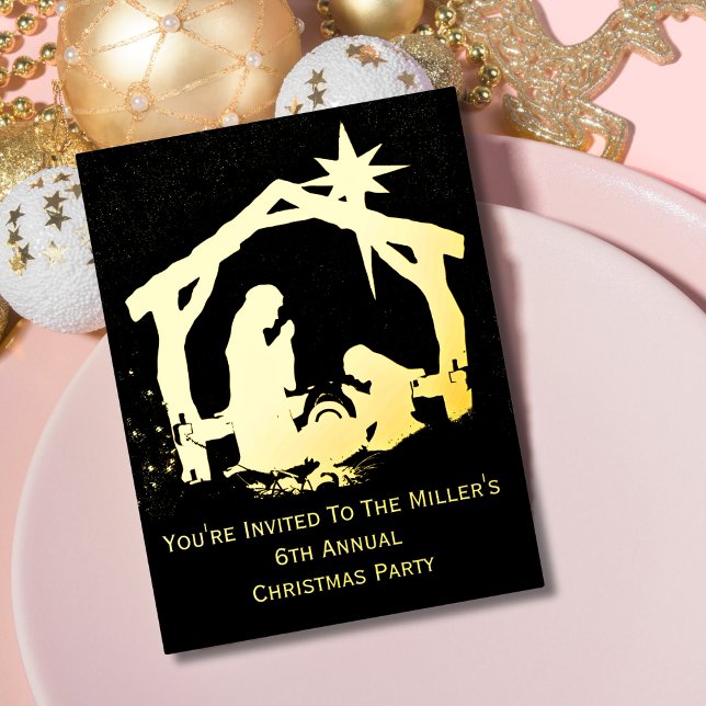 You're Invited Christmas Nativity Gold Christmas  Foil Holiday Postcard (Creator Uploaded)