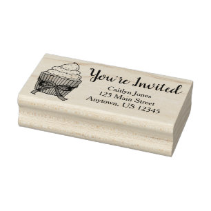 You're Invited Cupcake Bridal Baby Shower Sprinkle Rubber Stamp