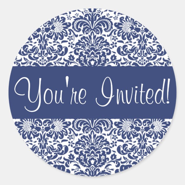 You're Invited Damask Envelope Sticker Seal (Front)