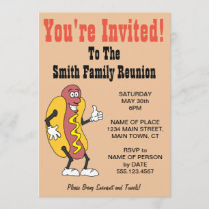 You're Invited Family Reunion Hot Dog Cartoon Invitation