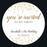 You're Invited Party Gold Confetti 21st Birthday Classic Round Sticker<br><div class="desc">You're Invited Gold Confetti Dots 21st Birthday Classic Round Sticker</div>