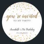 You're Invited Party Gold Confetti 21st Birthday Classic Round Sticker<br><div class="desc">You're Invited Gold Confetti Dots 21st Birthday Classic Round Sticker</div>