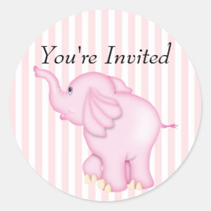 You're Invited Pink Elephant Baby Shower Classic Round Sticker