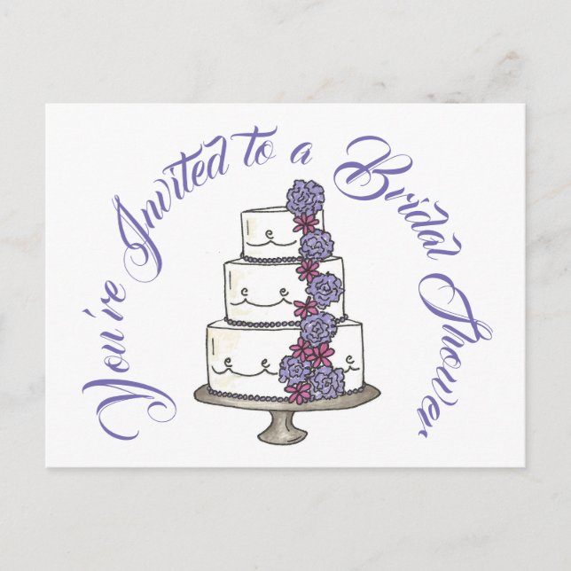 You're Invited Purple Wedding Cake Bridal Shower Invitation Postcard (Front)