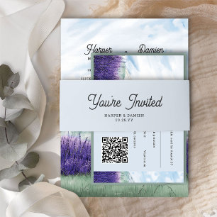 You're Invited Simple Modern Blue Wedding Invitation Belly Band