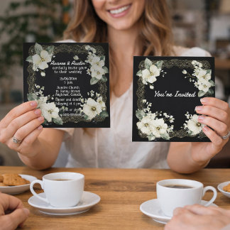 You're Invited White and Gold Floral Frame Invitation