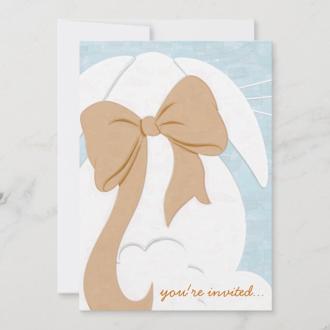 You're Invited White Bunny with Brown Bow Invite (Front)