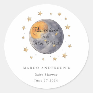 You're loved To the Moon Stars Baby Shower Classic Round Sticker