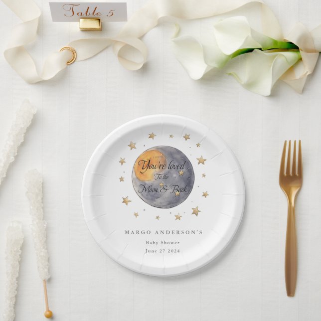 You're loved To the Moon Stars Baby Shower Paper Plate (Wedding)
