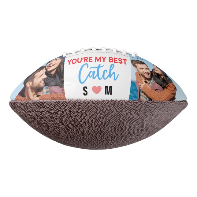 You're My Best Catch Custom 2 Photo Couple Names Football (Rotated 270)