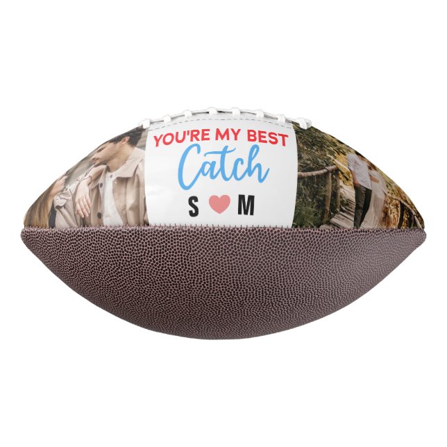 You're My Best Catch Custom 2 Photo Couple Names Football (Rotated 270)