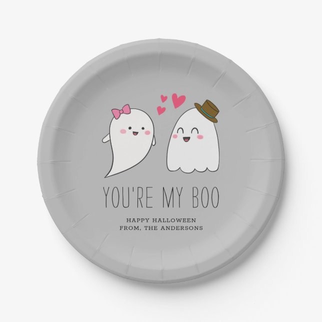 You're my Boo Halloween Kawaii Ghost Cute Grey  Paper Plate (Front)