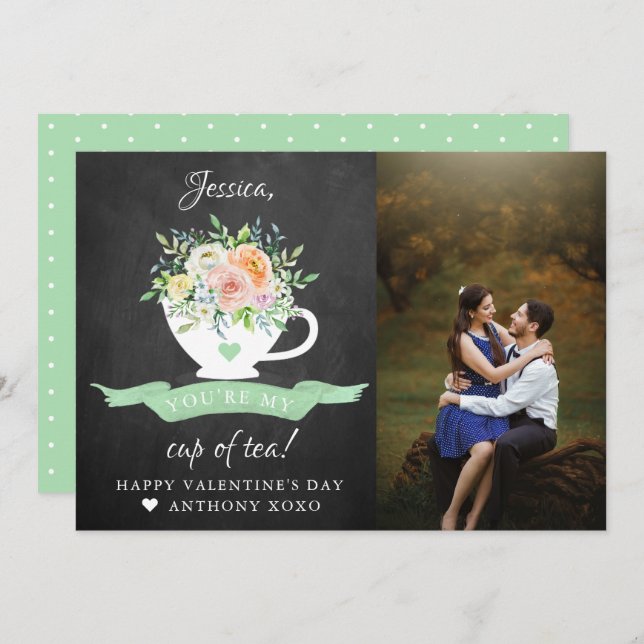 You're My Cup Of Tea Cute Valentine's Day Photo Holiday Card (Front/Back)
