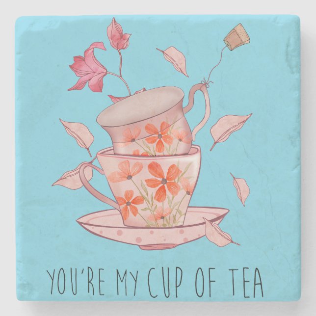 You're My Cup of Tea - Valentine, Anniversary Stone Coaster (Front)