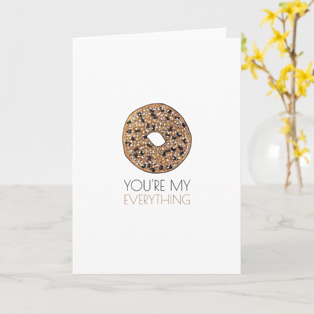 You're My Everything Bagel Breakfast Food Love Card (Yellow Flower)