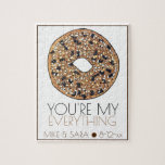 You're My Everything Bagel Foodie Wedding Favor Jigsaw Puzzle<br><div class="desc">Design features an original marker illustration of a delicious everything bagel, topped with poppy seeds, sesame seeds, onion flakes, salt, and lots of garlic. Just like the kind made by your local bakery! Ideal for a wedding or engagement party favor. Just personalize with your information. This foodie design is also...</div>