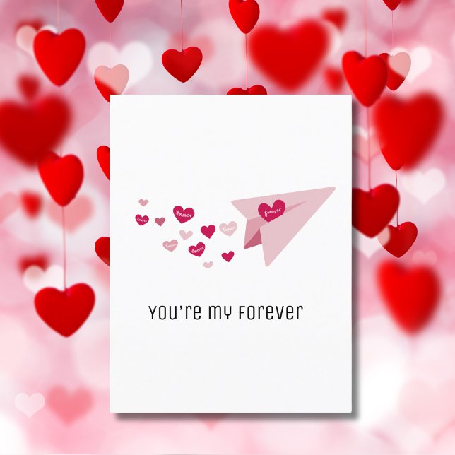 You're My Forever, Cute Pink Aeroplane & Hearts Holiday Postcard (Creator Uploaded)